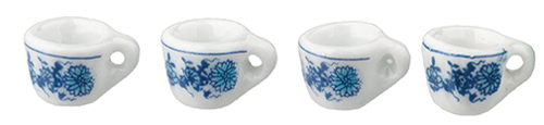 Blue Floral Cups, 4 pc.